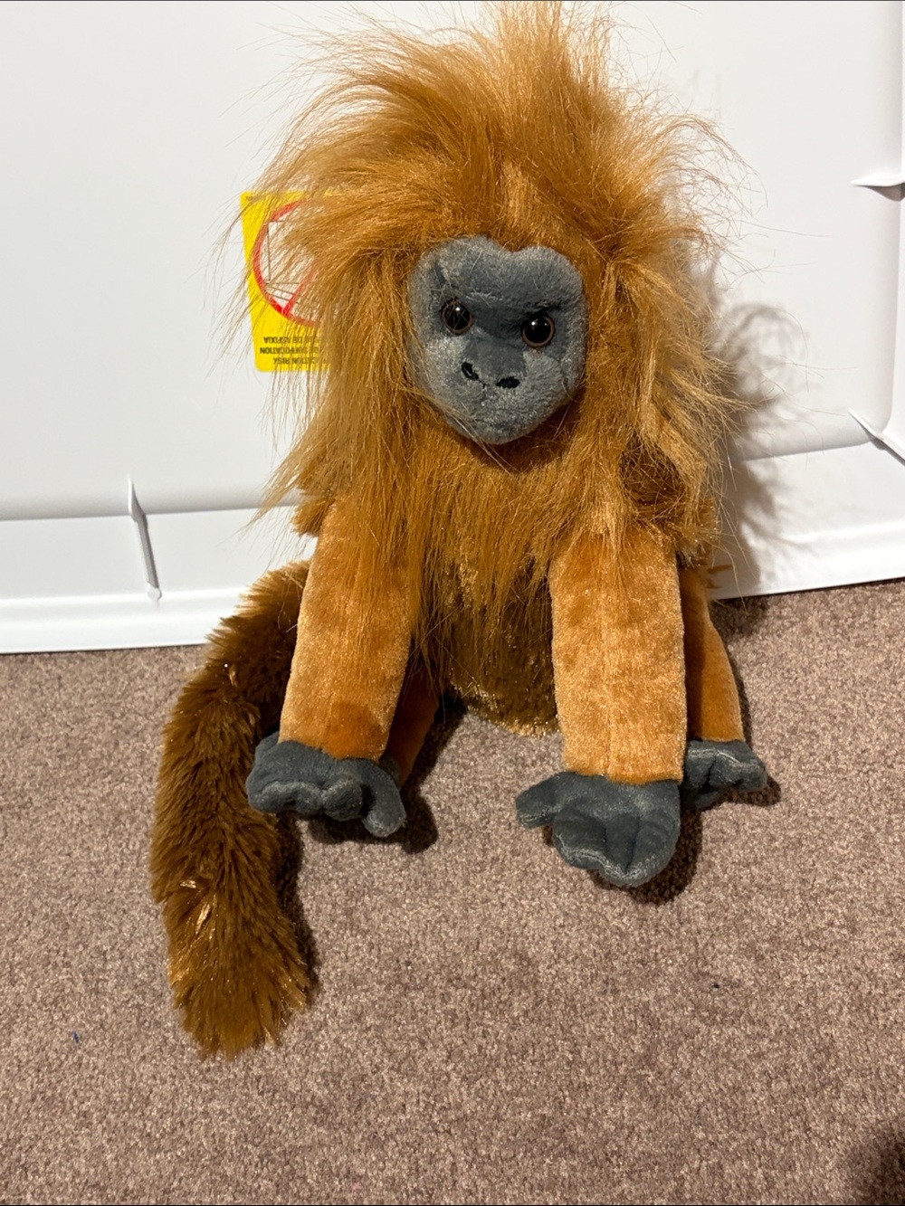 Plush Tamarin with Fluffy Mane - Rust & Gray